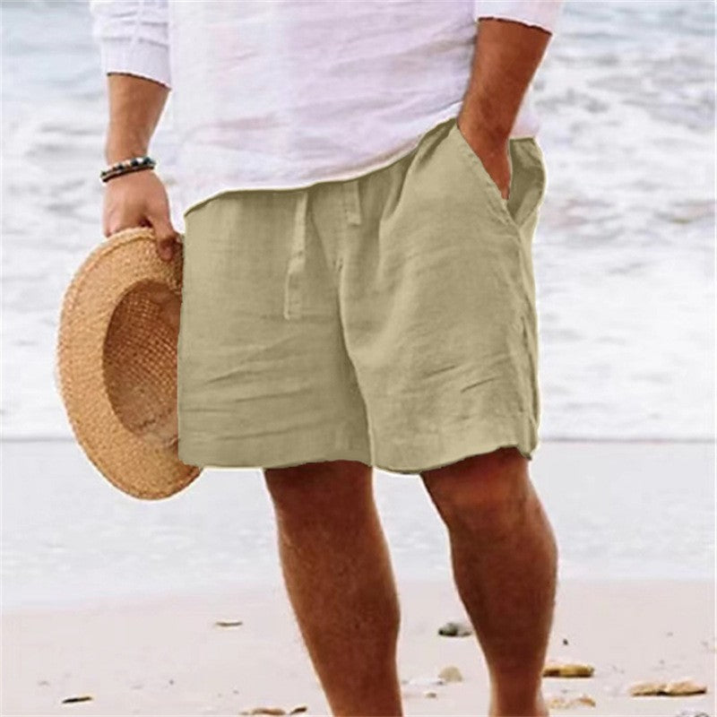 Pantalones cortos de moda para hombre, de algodón y lino
