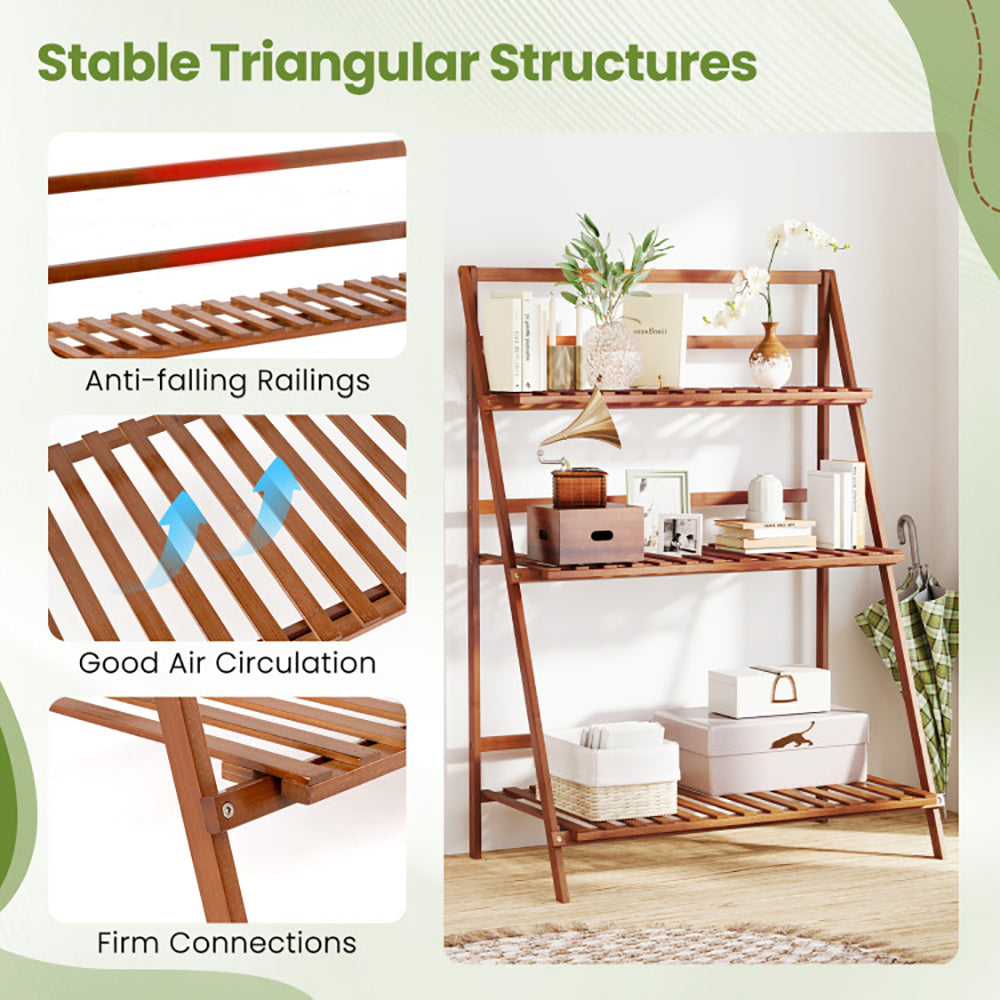 Estantería plegable de bambú con 3 niveles para plantas, flores y libros.