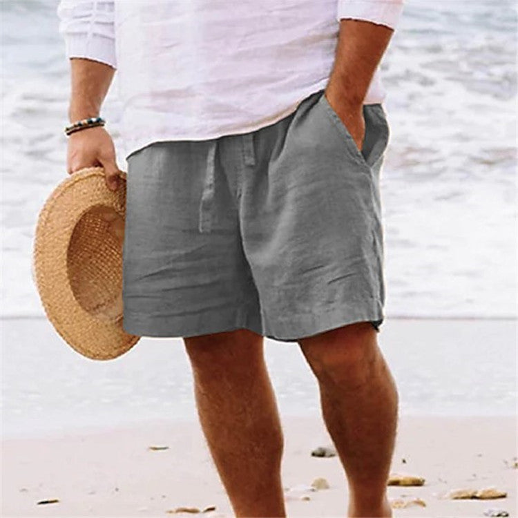 Pantalones cortos de moda para hombre, de algodón y lino