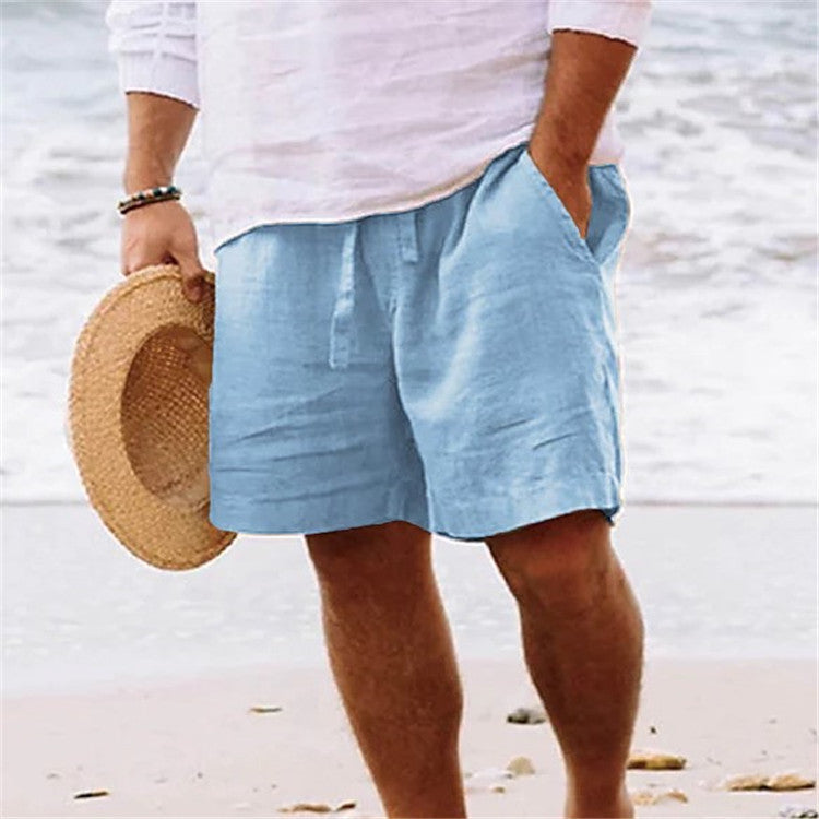 Pantalones cortos de moda para hombre, de algodón y lino