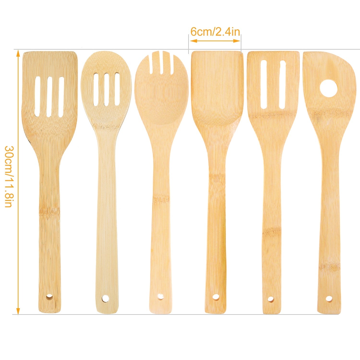 Juego de 6 utensilios de cocina de bambú: cucharas y espátulas de madera, utensilios de cocina antiadherentes, accesorios de cocina prácticos