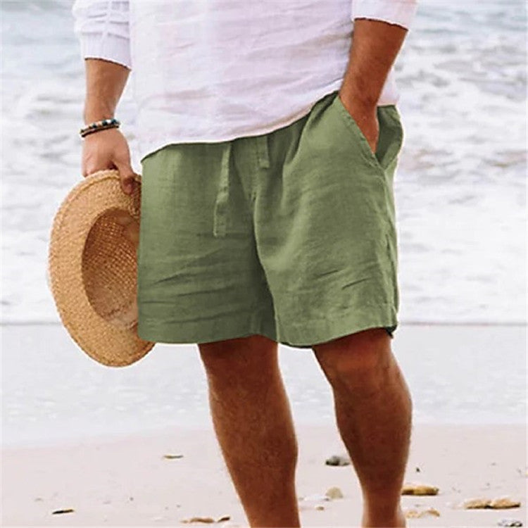 Pantalones cortos de moda para hombre, de algodón y lino