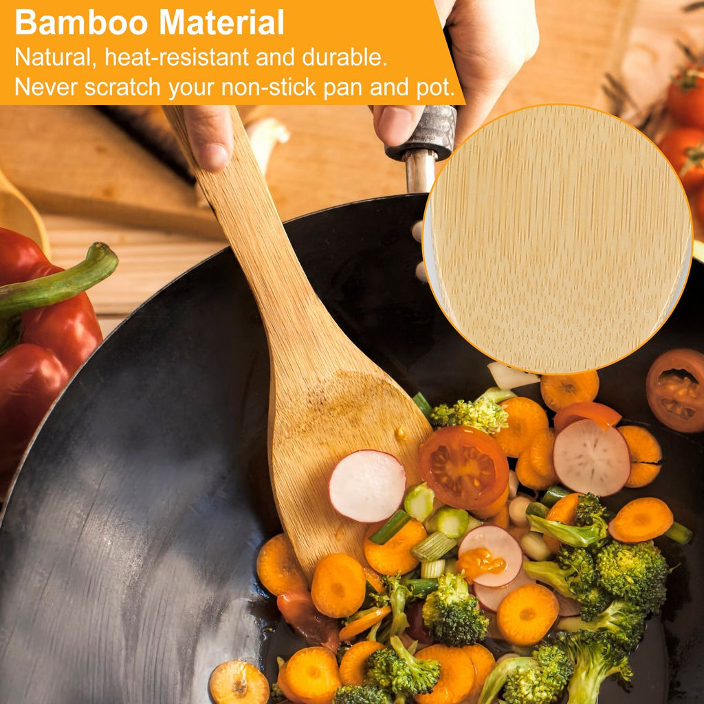 Juego de 6 utensilios de cocina de bambú: cucharas y espátulas de madera, utensilios de cocina antiadherentes, accesorios de cocina prácticos