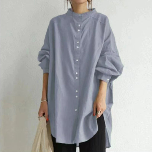 Camisa de algodón y lino de color liso, nueva colección otoño-invierno