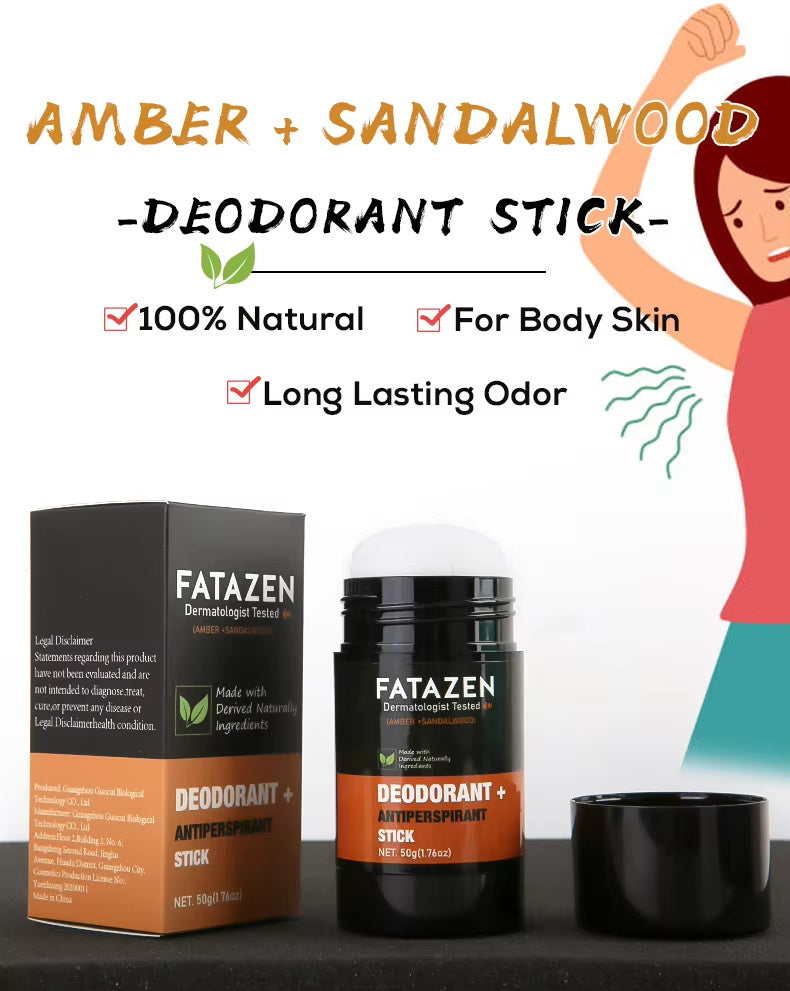 Desodorante antitranspirante natural en barra a base de hierbas, con aroma a sándalo y ámbar. Reduce el mal olor corporal.