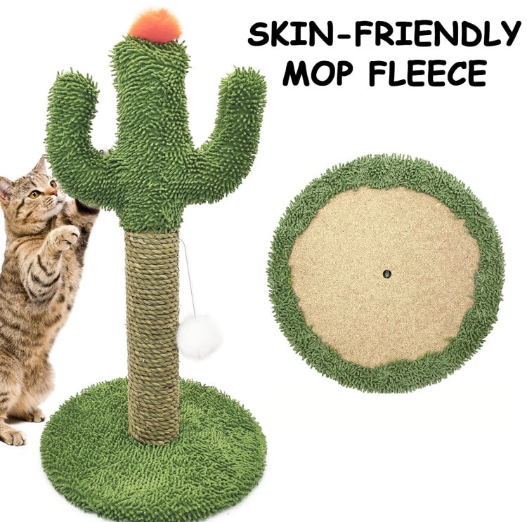 Cactus trepador para gatos 2 en 1 - Base de madera maciza, poste para arañazos de sisal natural y juguete con pelota colgante. Centro de actividad para gatos de interior.