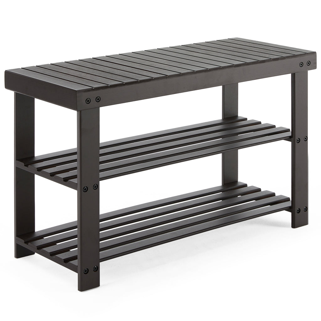 Estantería para zapatos de bambú de 3 niveles, organizador de almacenamiento compacto, capacidad de 286 kg, ideal para entrada, dormitorio, salón o balcón.