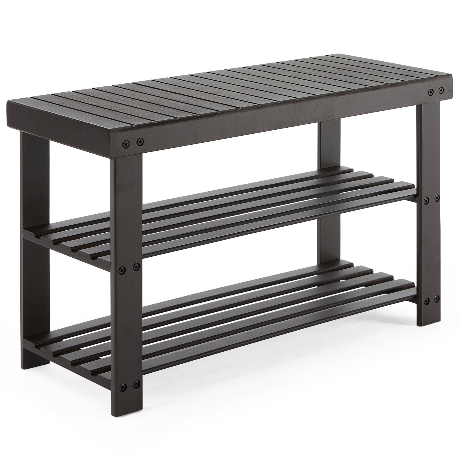 Estantería para zapatos de bambú de 3 niveles, organizador de almacenamiento compacto, capacidad de 286 kg, ideal para entrada, dormitorio, salón o balcón.
