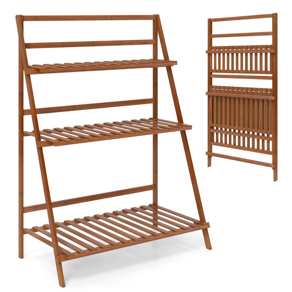 Estantería plegable de bambú con 3 niveles para plantas, flores y libros.