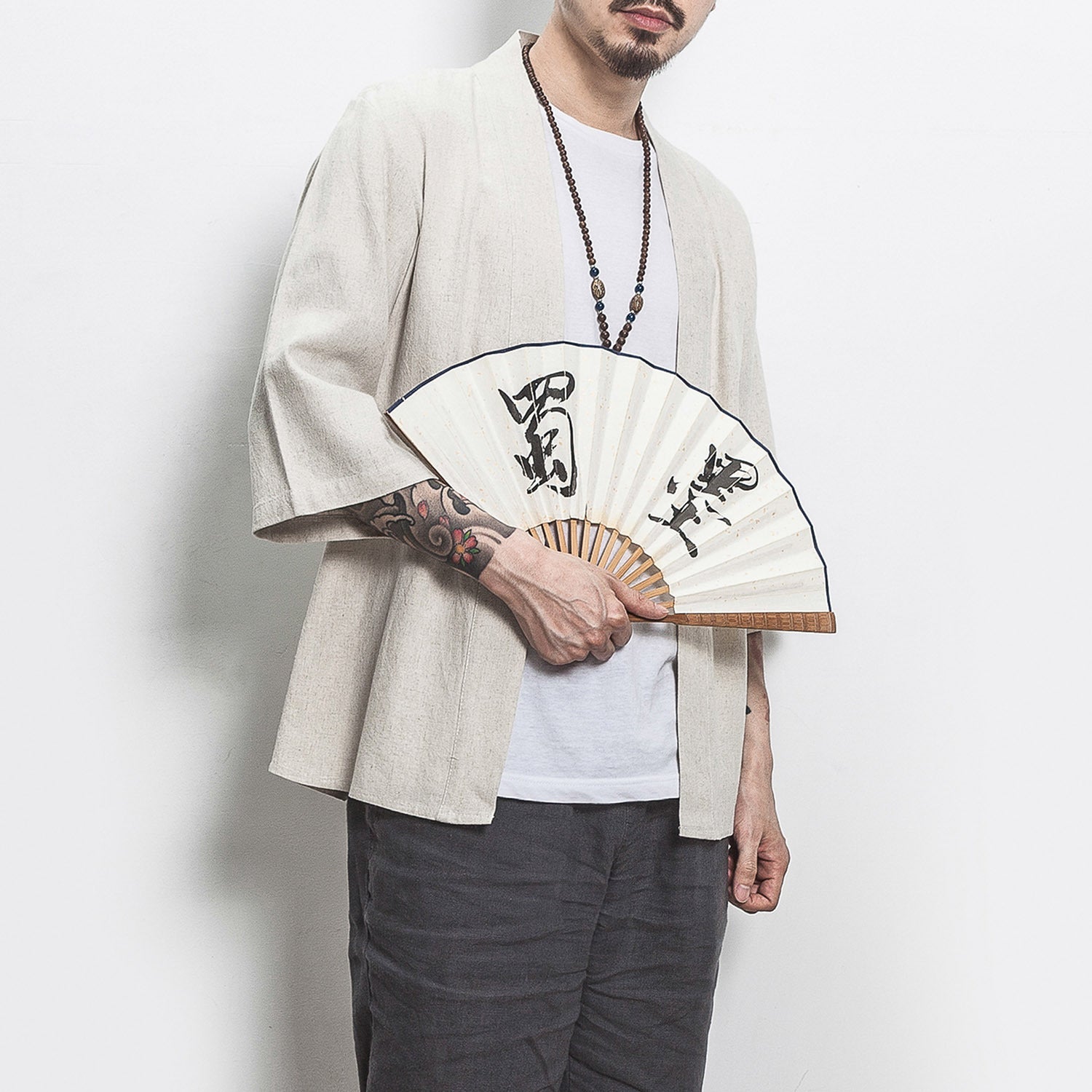 Cardigan casual de estilo Hanfu de color liso para jóvenes (color lino)