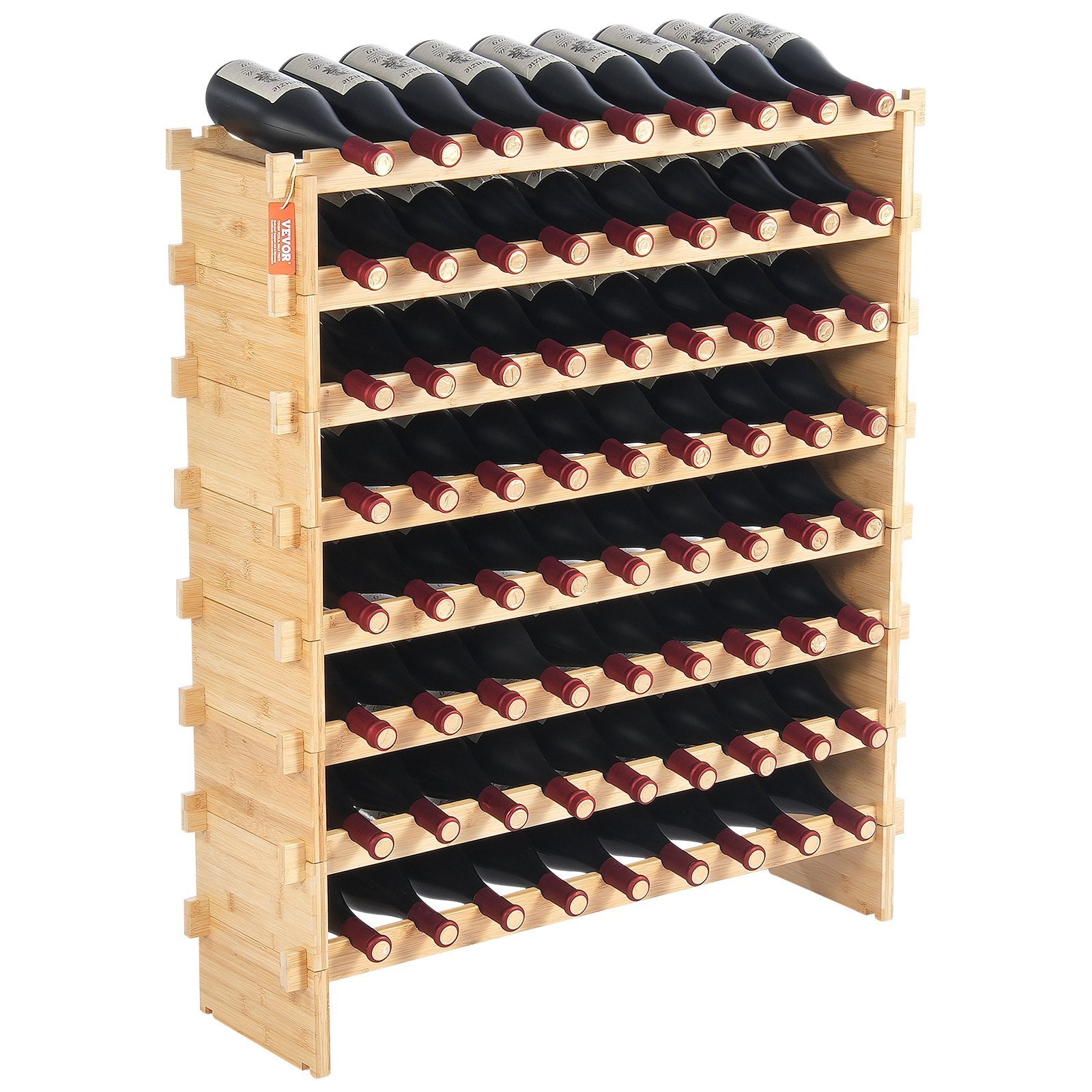 Estantería modular para vinos de bambú, capacidad para 72 botellas, estantería de exposición de 8 niveles