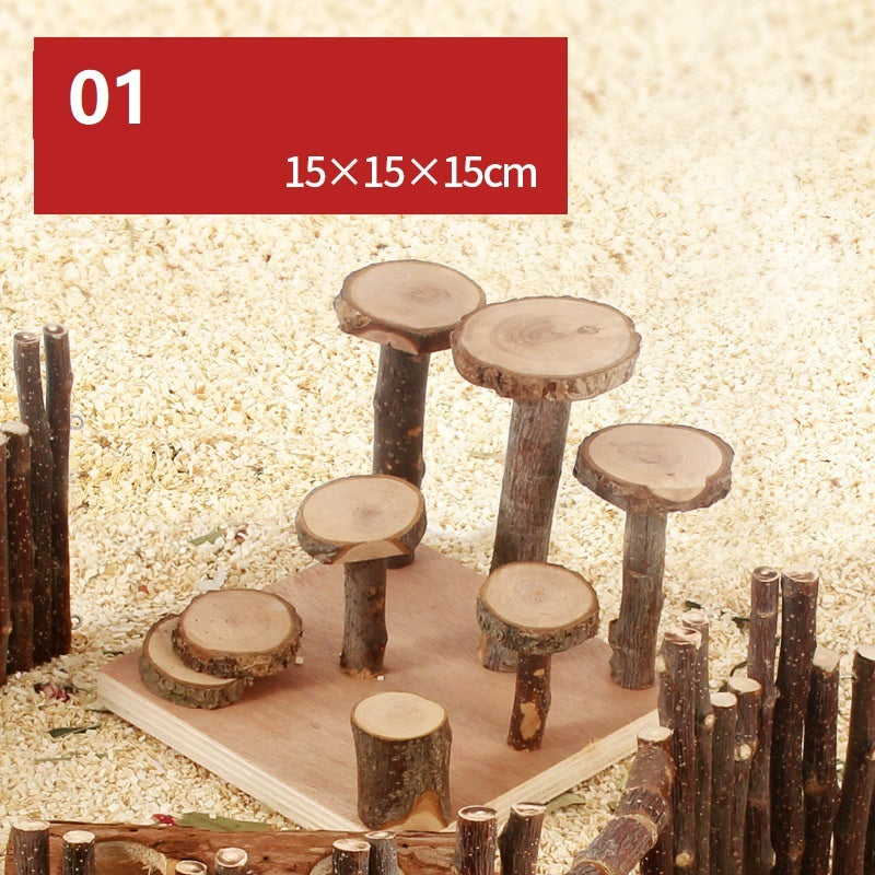 Juguete para hámster: plataforma con columpio y valla de madera natural