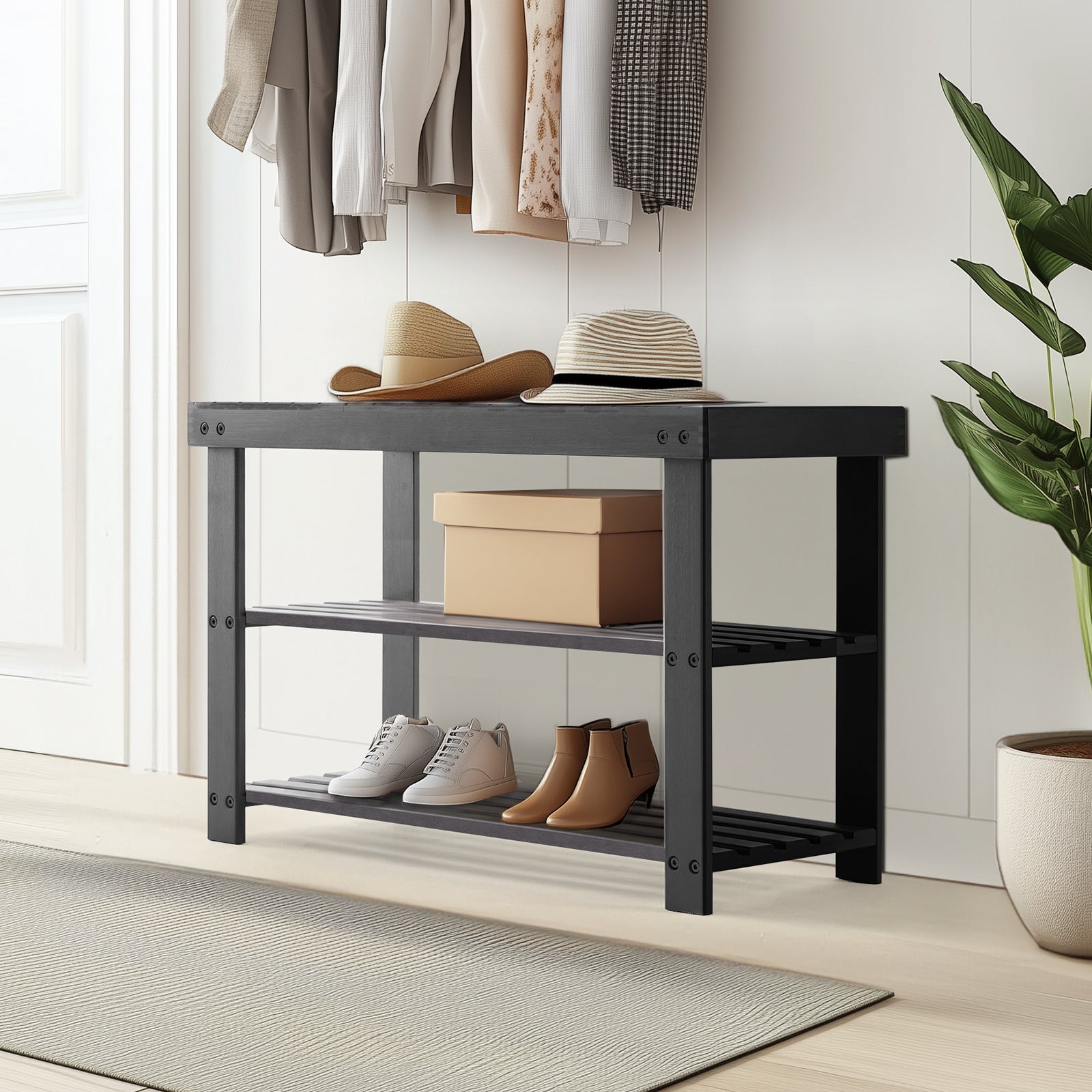 Estantería para zapatos de bambú de 3 niveles, organizador de almacenamiento compacto, capacidad de 286 kg, ideal para entrada, dormitorio, salón o balcón.